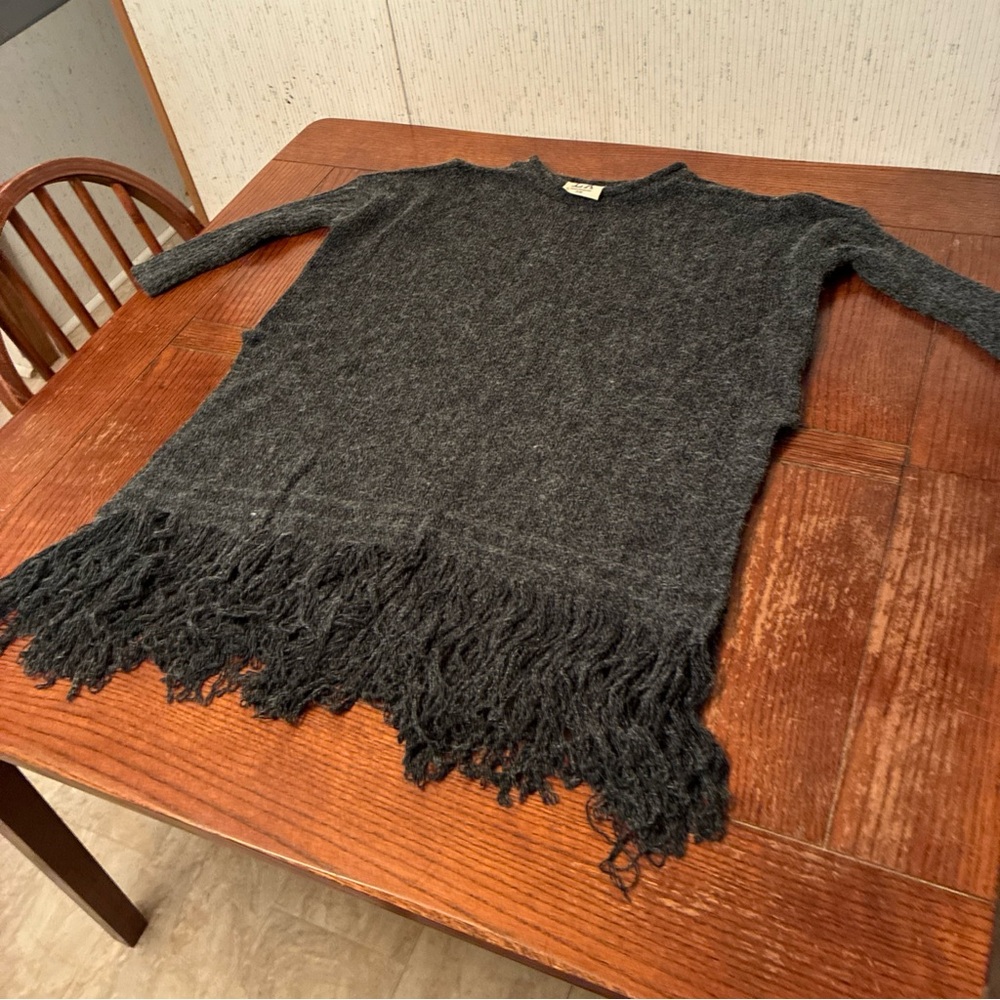 PPLA Clothing Sweater Tunic Women S/M Haywood Boho Grey Fringe Slits Lagenlook
